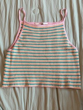 H&M Pink, Teal & Cream Crochet Tank Top